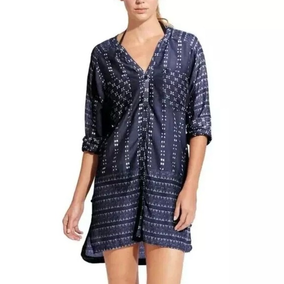 Women's Athleta Ikat Kaftan Silk Blend Swim Cover Up Size XS - Picture 1 of 7